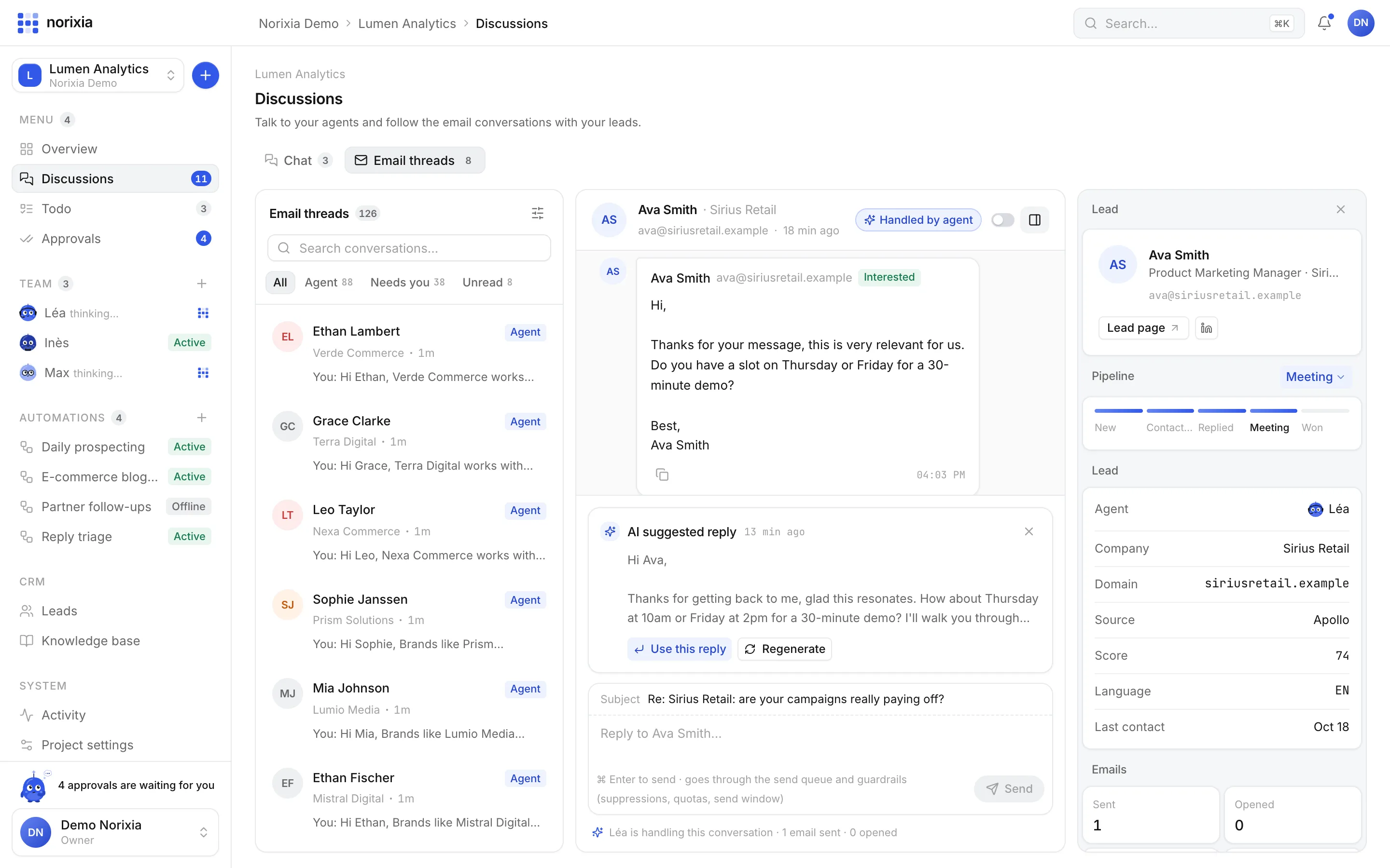 Email thread with the AI suggested reply