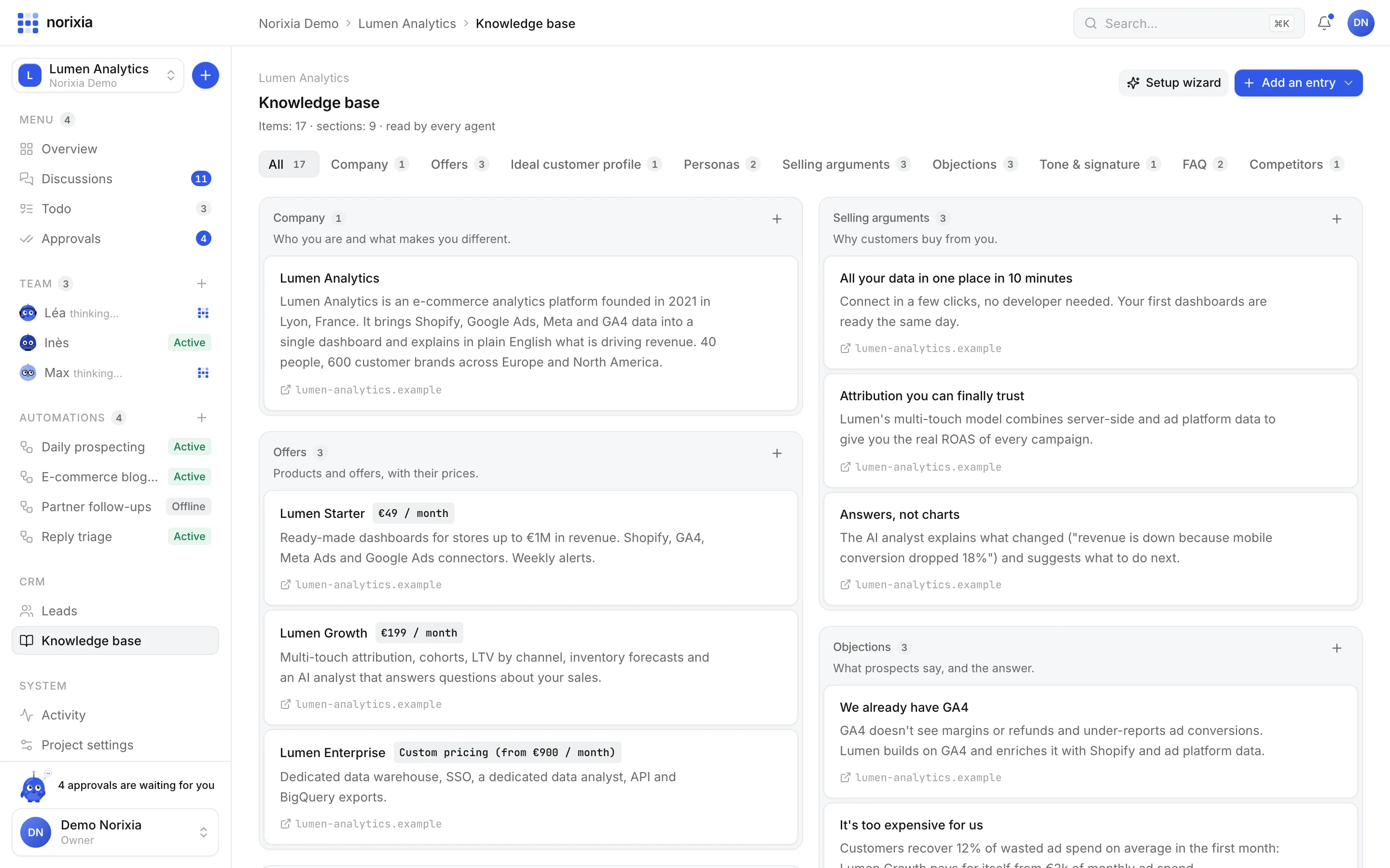 Knowledge base sections