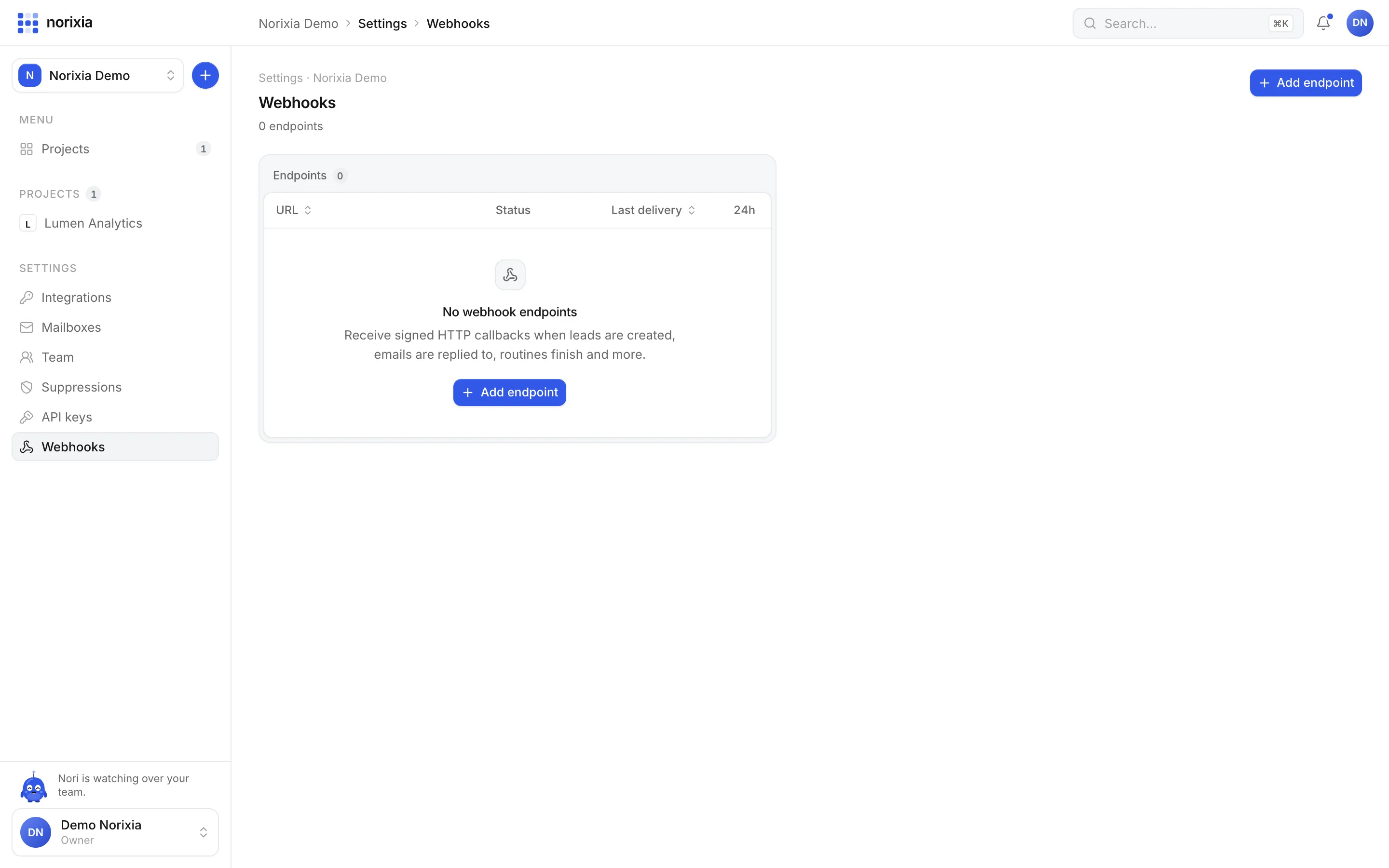 Webhooks settings